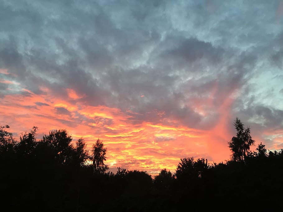 sunset, red, air, cloud - sky, beauty in nature, silhouette HD wallpaper