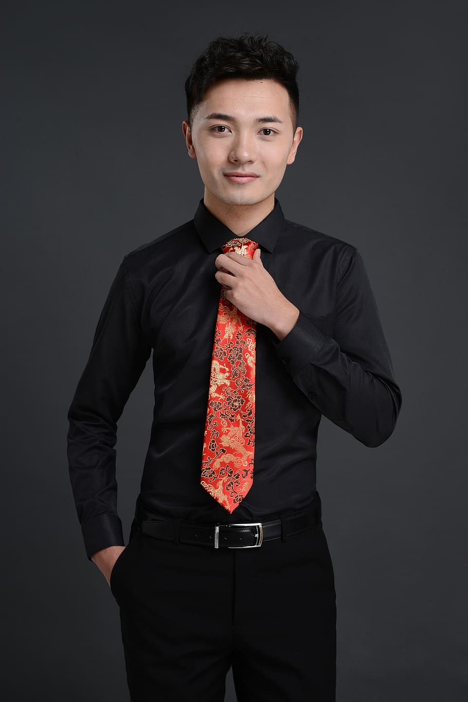 portrait, men, handsome, model, tie, looking at camera, studio shot HD wallpaper