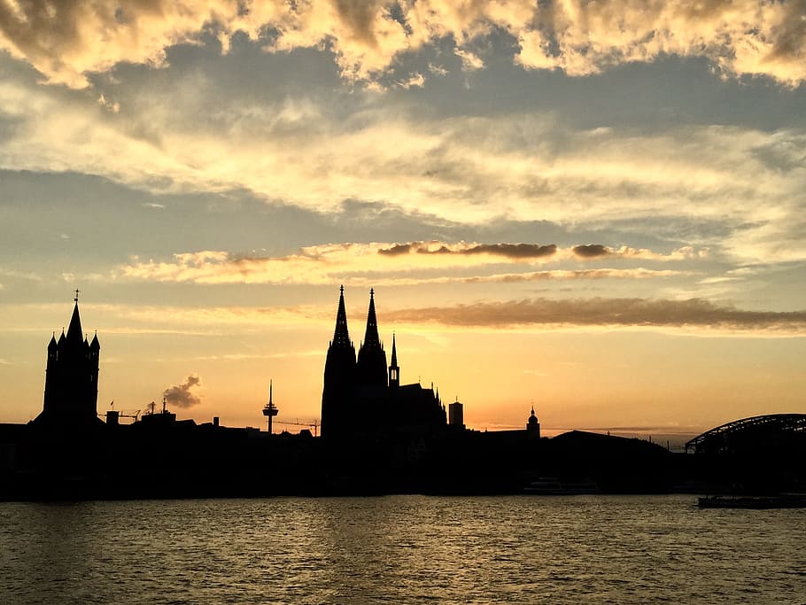 Cologne, Dom, Sunset, abendstimmung, silhouette, city, urban HD wallpaper