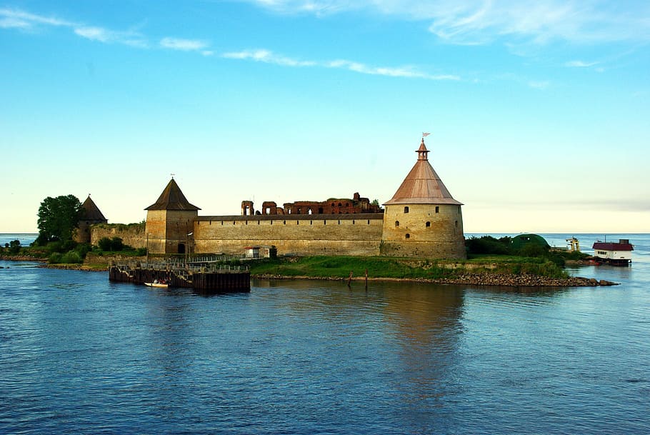 Ladoga, Fortin, Fortress, Ile, Lake, architecture, water, famous Place