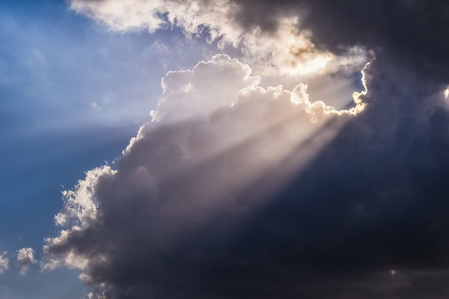 clouds, black, sunbeam, sunlight, heaven, hope, cloudscape HD wallpaper