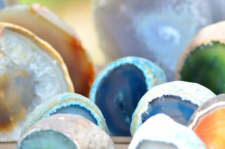 assorted-color geode, blue, orange, white, teal, decorative HD wallpaper