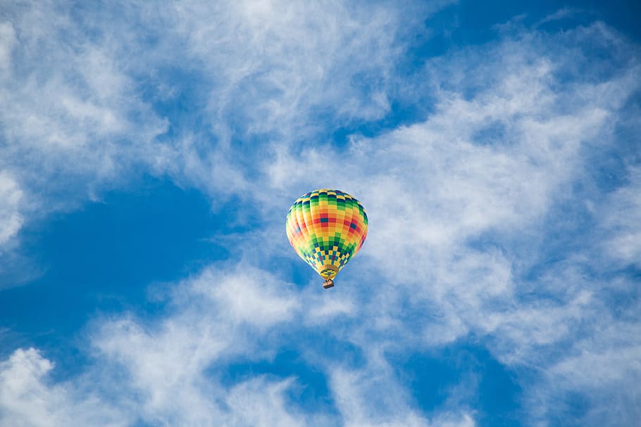 multicolored air balloon flying on sky, balance, inspiration, HD wallpaper
