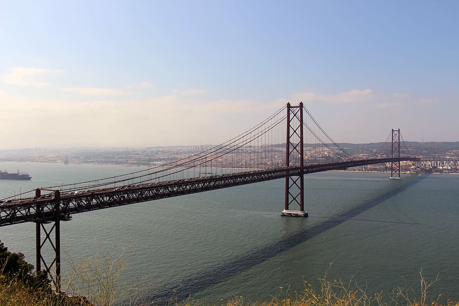 Bridge, Lisbon, City, Portugal, Tejo, 25 april bridge, light, HD wallpaper
