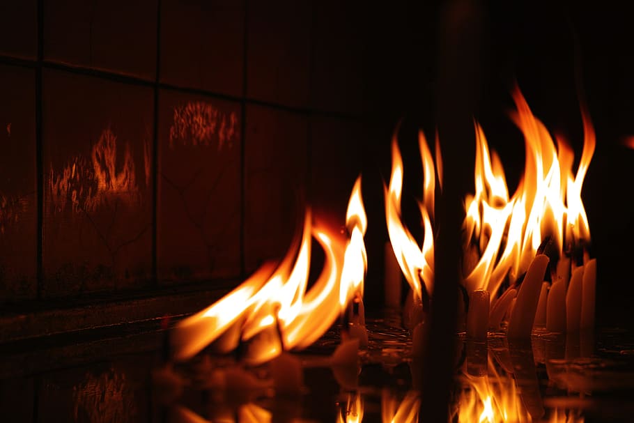 Hd Wallpaper Lighted Candles Flame Ali In The Dark Fireplace