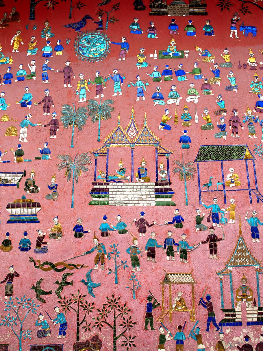 Wall Painting, Luang Prabang, Laos, phabang, asia, mekong, temple, HD wallpaper