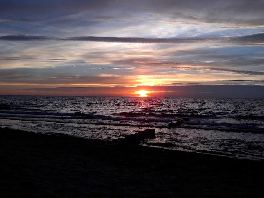 sun, sea, beach, sunset, romantic, sun and sea, sky, water HD wallpaper
