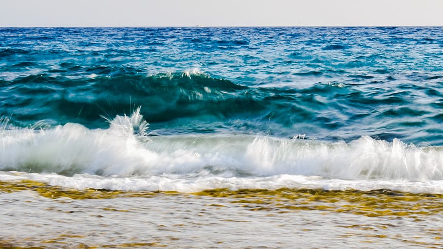 wave, foam, spray, water, sea, blue, nature, splash, summer HD wallpaper