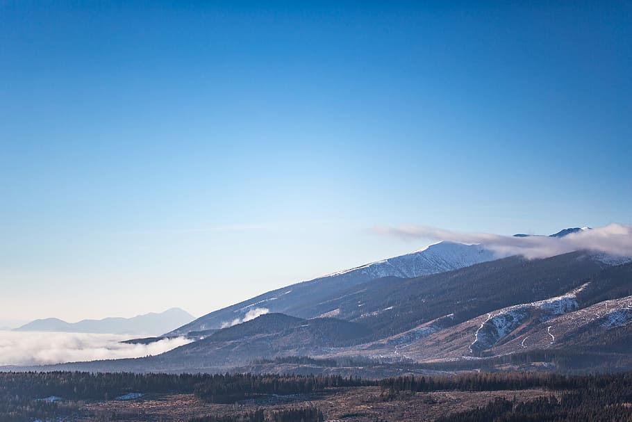 Winter Mountains and Bright Blue Sky, cloudless, nature, room for text HD wallpaper