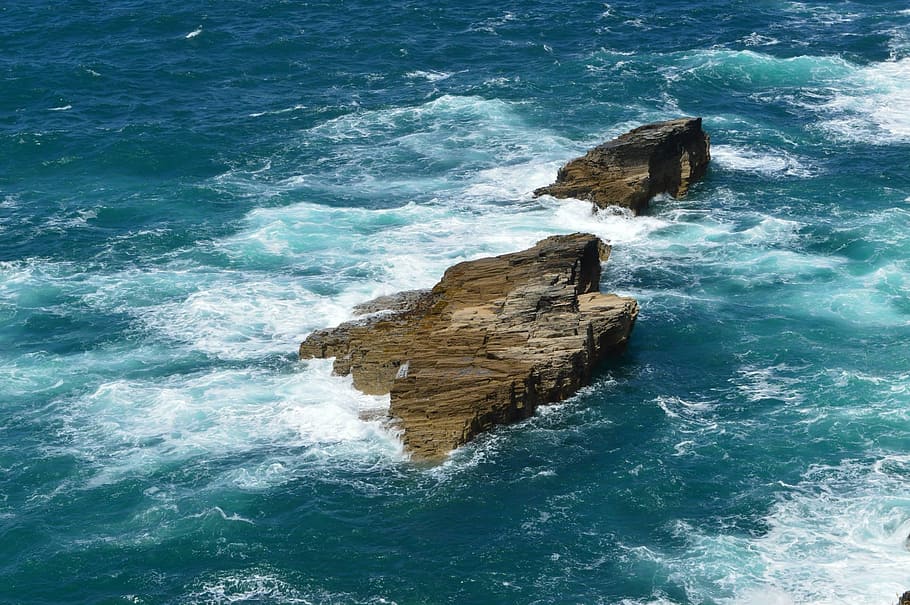 sea, rocks, water, wave, seascape, blue, nature, ocean, coast HD wallpaper