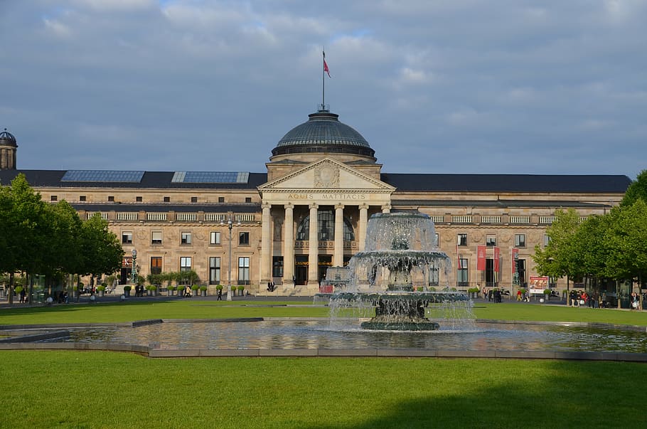 The Capitol under gray sky, wiesbaden, kurhaus, casino, landmark, HD wallpaper