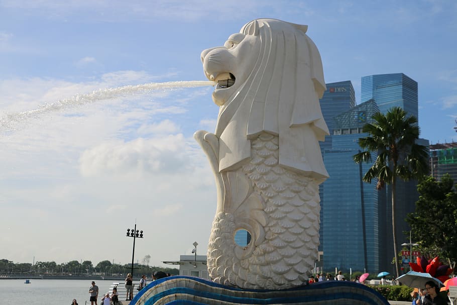 singapore, lion, fountain, symbol, art and craft, sculpture, HD wallpaper