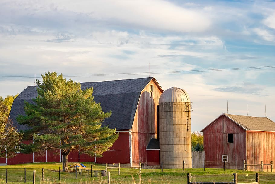 farm, rural, barn, silo, farmland, countryside, built structure HD wallpaper