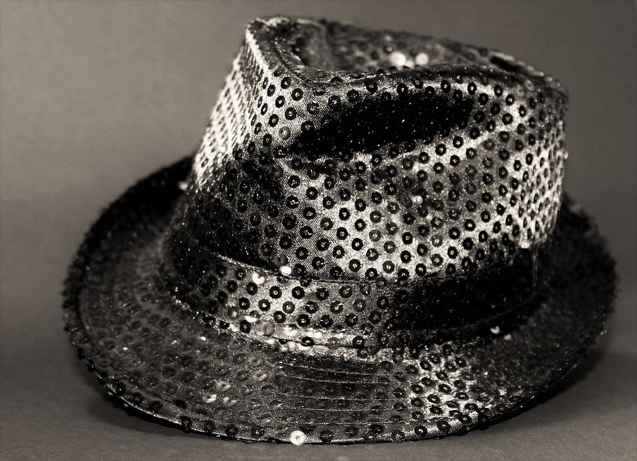 hat, sequins, black and white, pretty, headwear, still life HD wallpaper