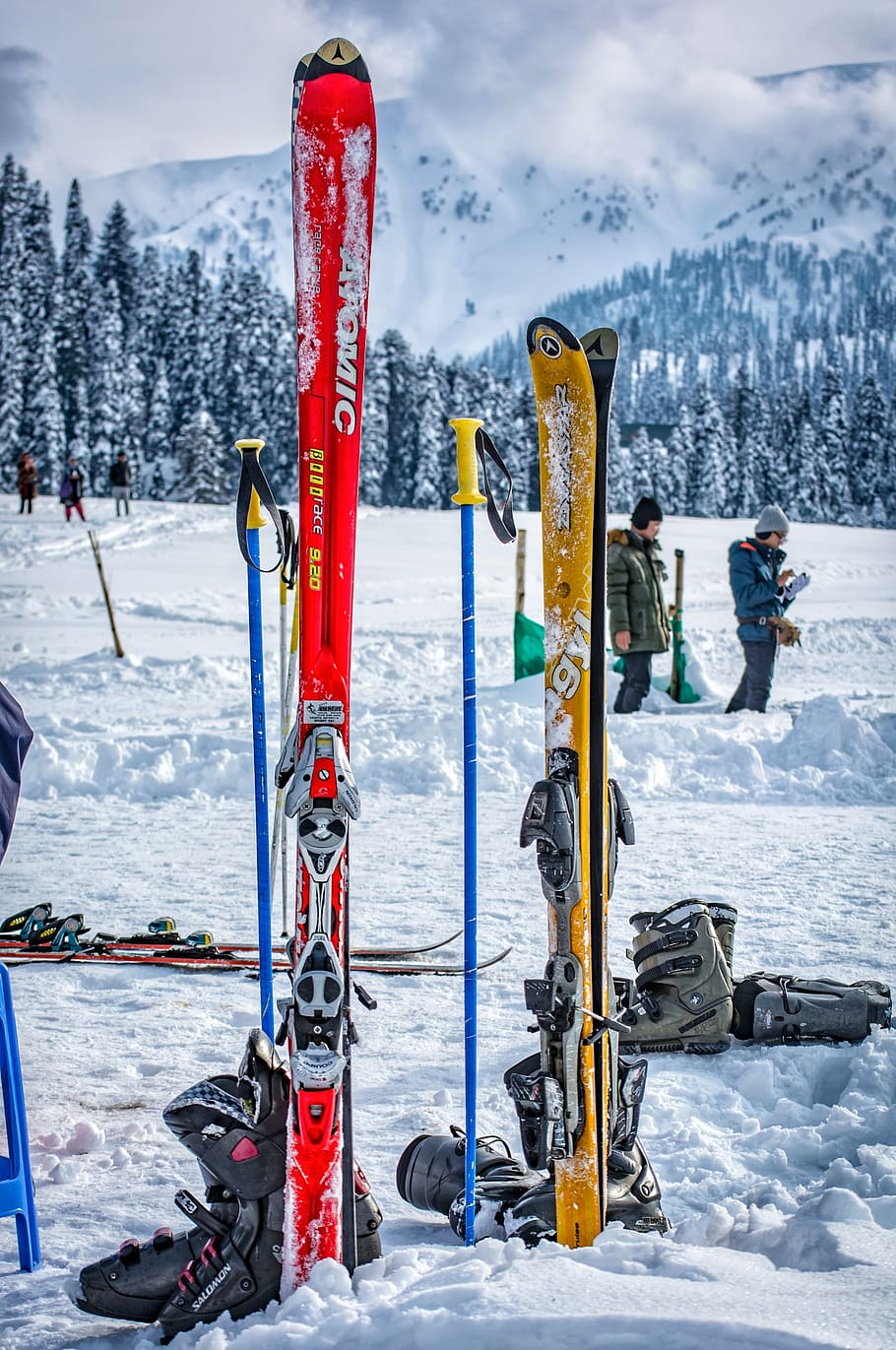 ski, ski boots, equipment, skiing, sport, winter, snow, white, HD wallpaper