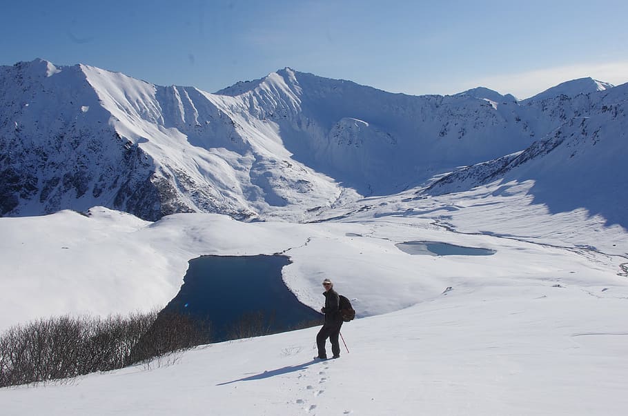 kamchatka, peninsula, mountain lake, winter, journey, landscape, HD wallpaper
