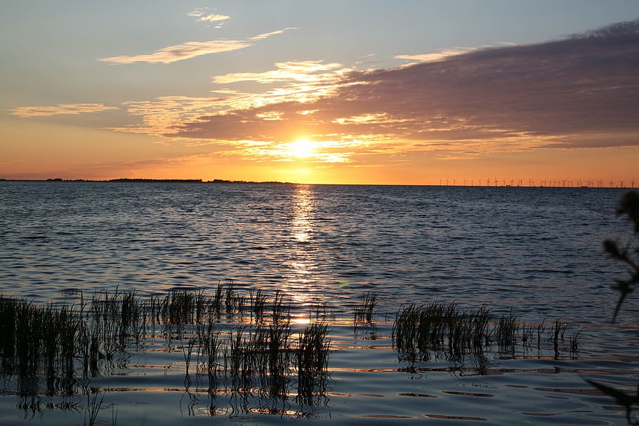 sun, sunset, sea, clouds, sky, abendstimmung, setting sun, afterglow HD wallpaper