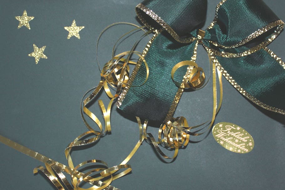 green ribbon, coupon, gift voucher, loop, envelope, gold, christmas, HD wallpaper