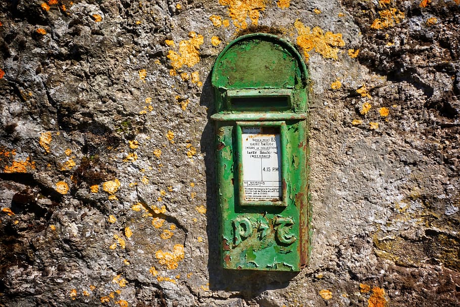 old, irish, post box, public, ireland, no people, day, green color HD wallpaper