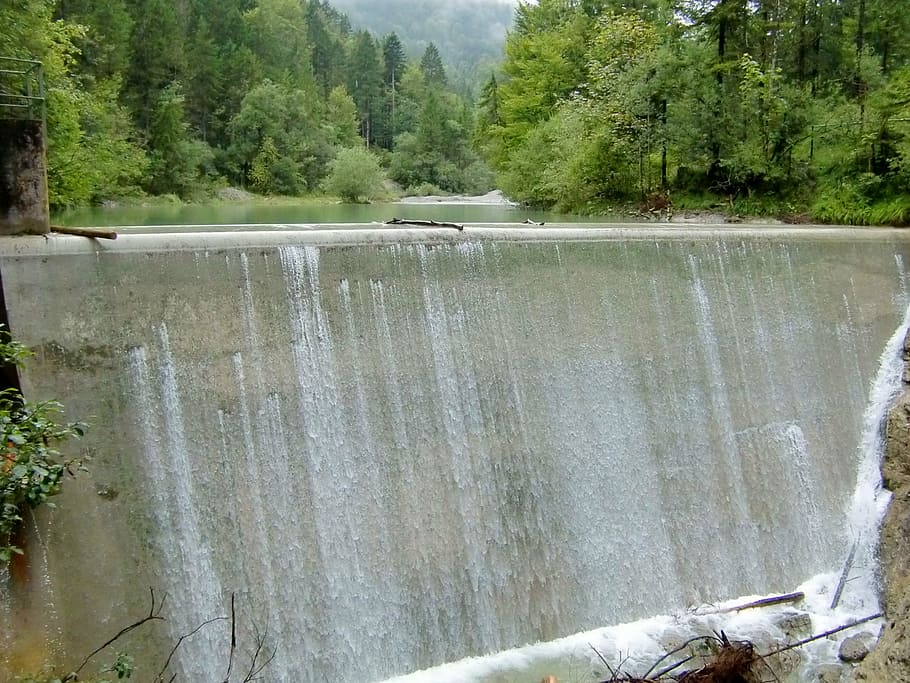 weir, river, water, dam, waterfall, murmur, water power, energy generation HD wallpaper