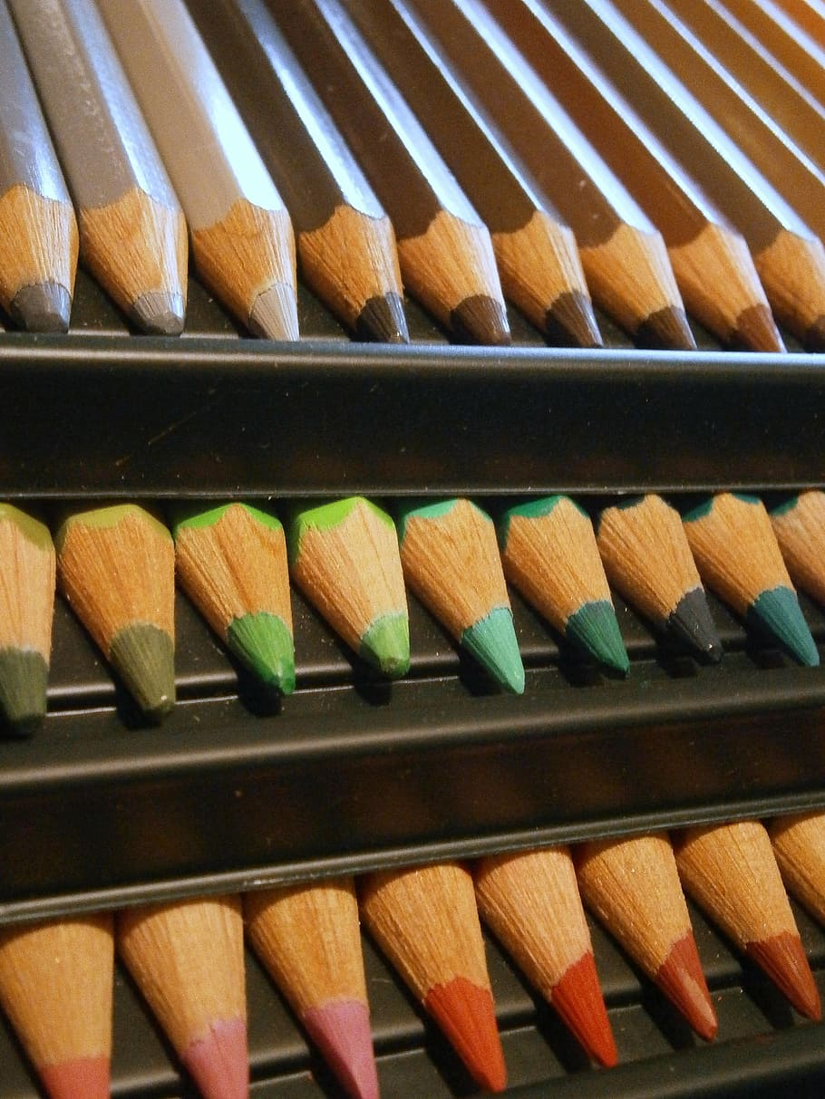 colored pencil, colorful, pointed, side by side, in a row, no people HD wallpaper