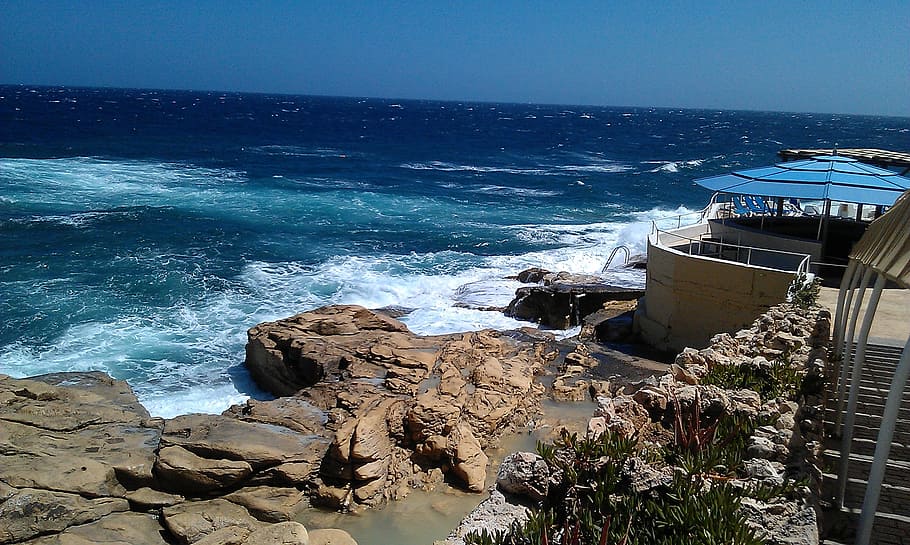 malta, sea, rock, water, horizon, horizon over water, beauty in nature HD wallpaper