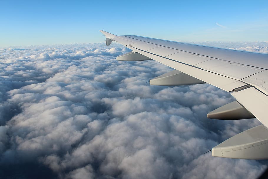 Aircraft, Wing, Fly, Clouds, sky, return flight, home, arrival HD wallpaper