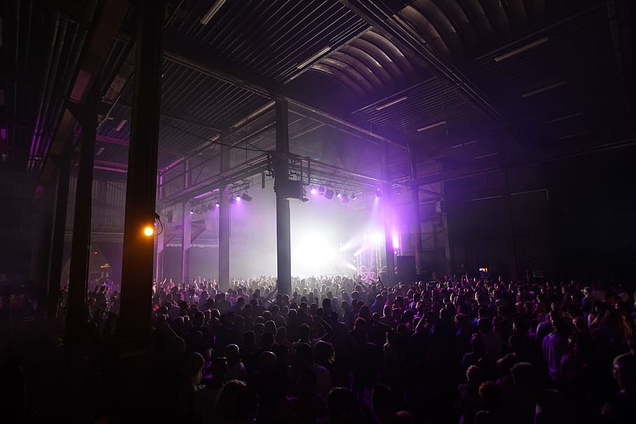 Crowd of people at a music concert party, stage - Performance Space