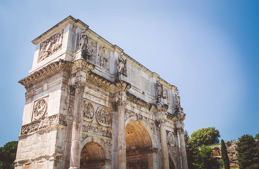 low angle photography of concrete gate, rome, arch of constantine, HD wallpaper