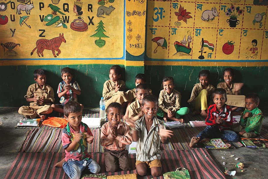children, different, drawings, faces, happy, rural, school HD wallpaper