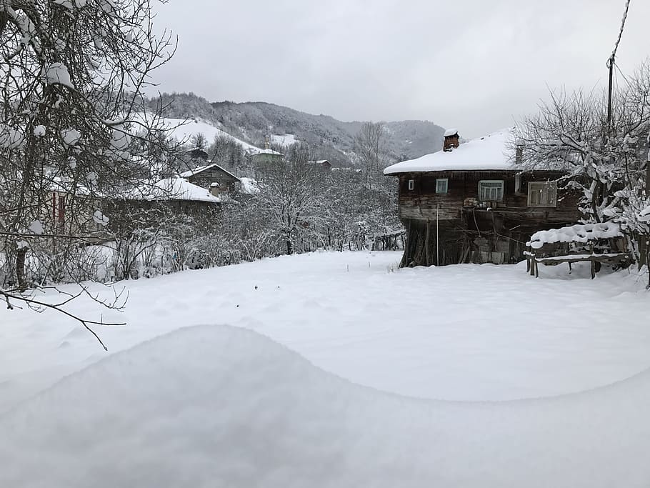 turkey, bartin, winter, snow, village, old house, historic house HD wallpaper