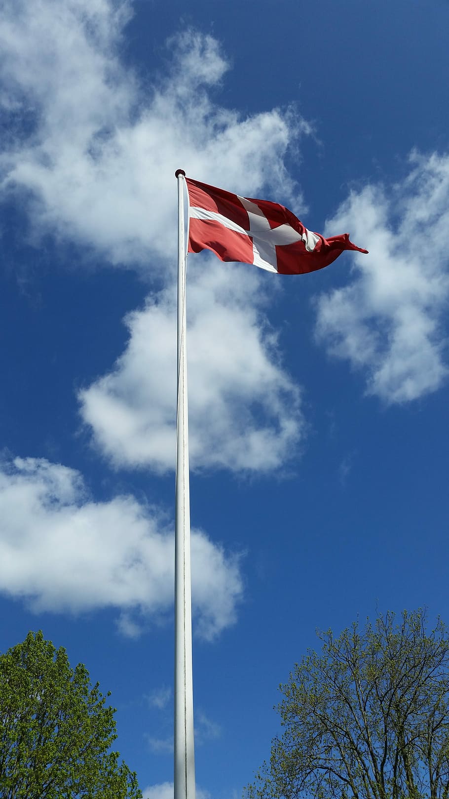 Denmark, Flag, Air, patriotism, sky, low angle view, cloud - sky HD wallpaper