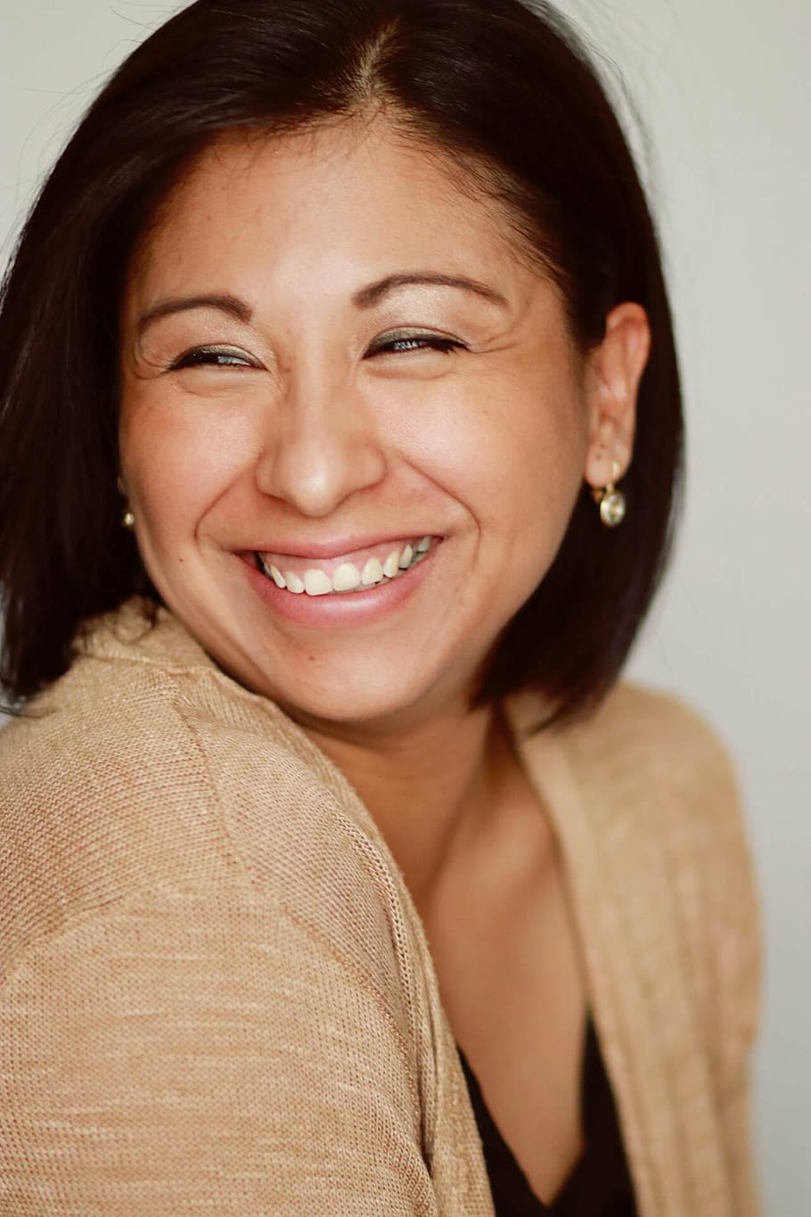 smiling, happy, shy, portrait, headshot, one person, happiness HD wallpaper