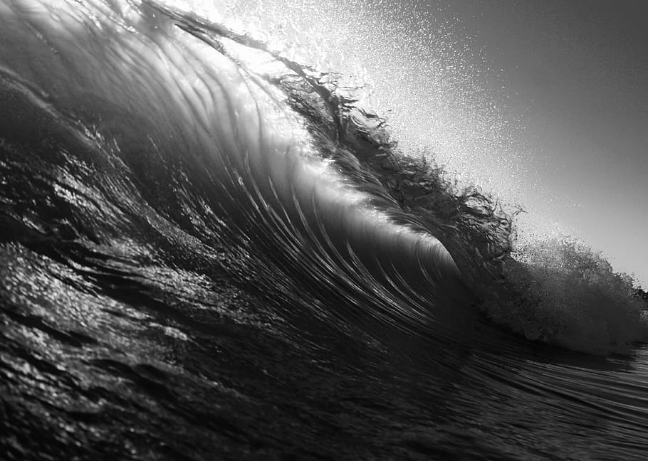 body of water waving, grayscale photography of sea waves, splash HD wallpaper