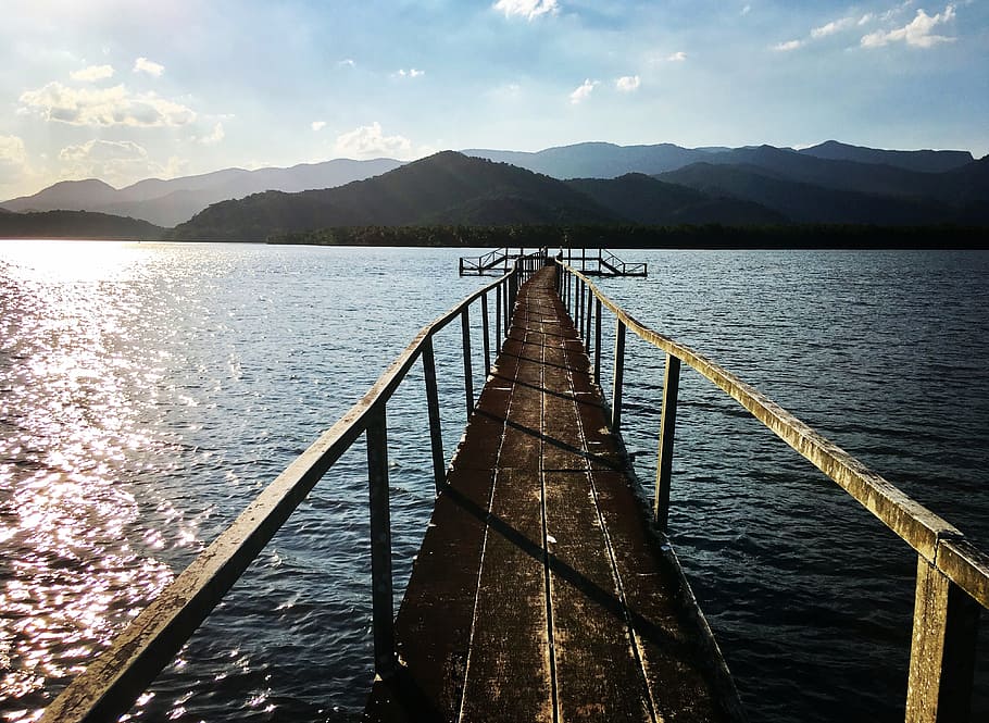 pier, mar, sol, litoral, water, mountain, beauty in nature HD wallpaper