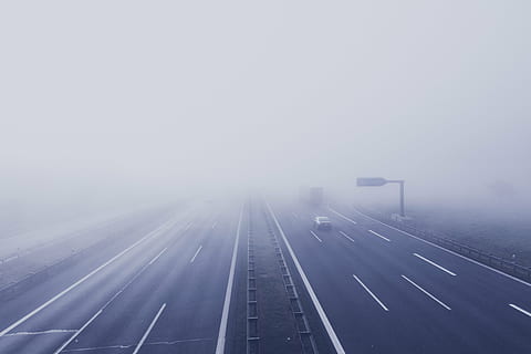 black car on top of toproad with foggy weather, highway, tar HD wallpaper
