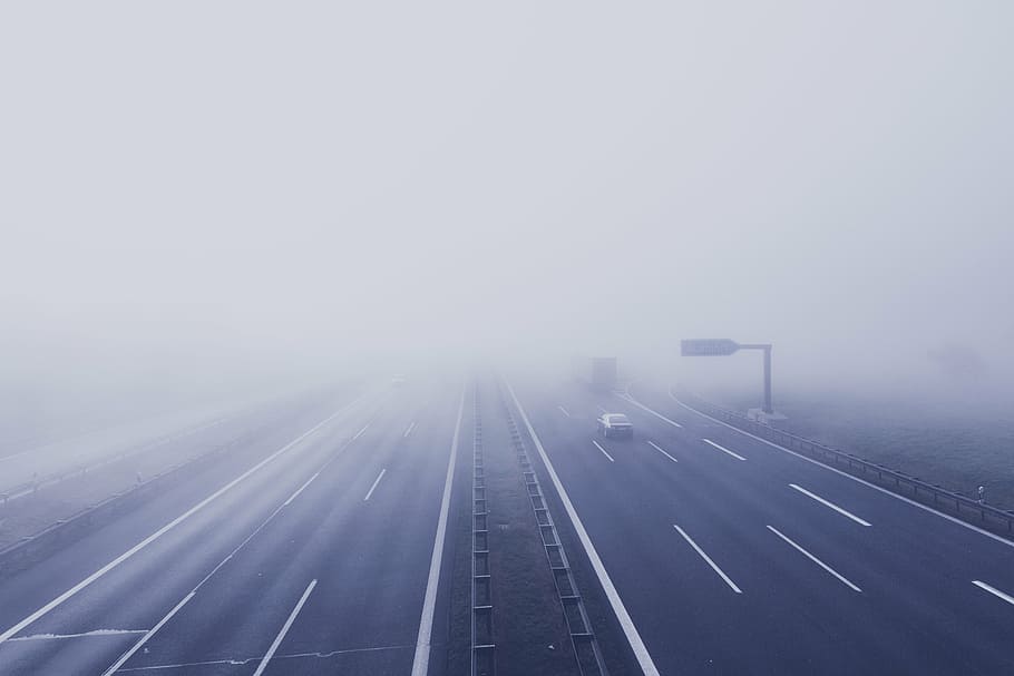 black car on top of toproad with foggy weather, highway, tar HD wallpaper