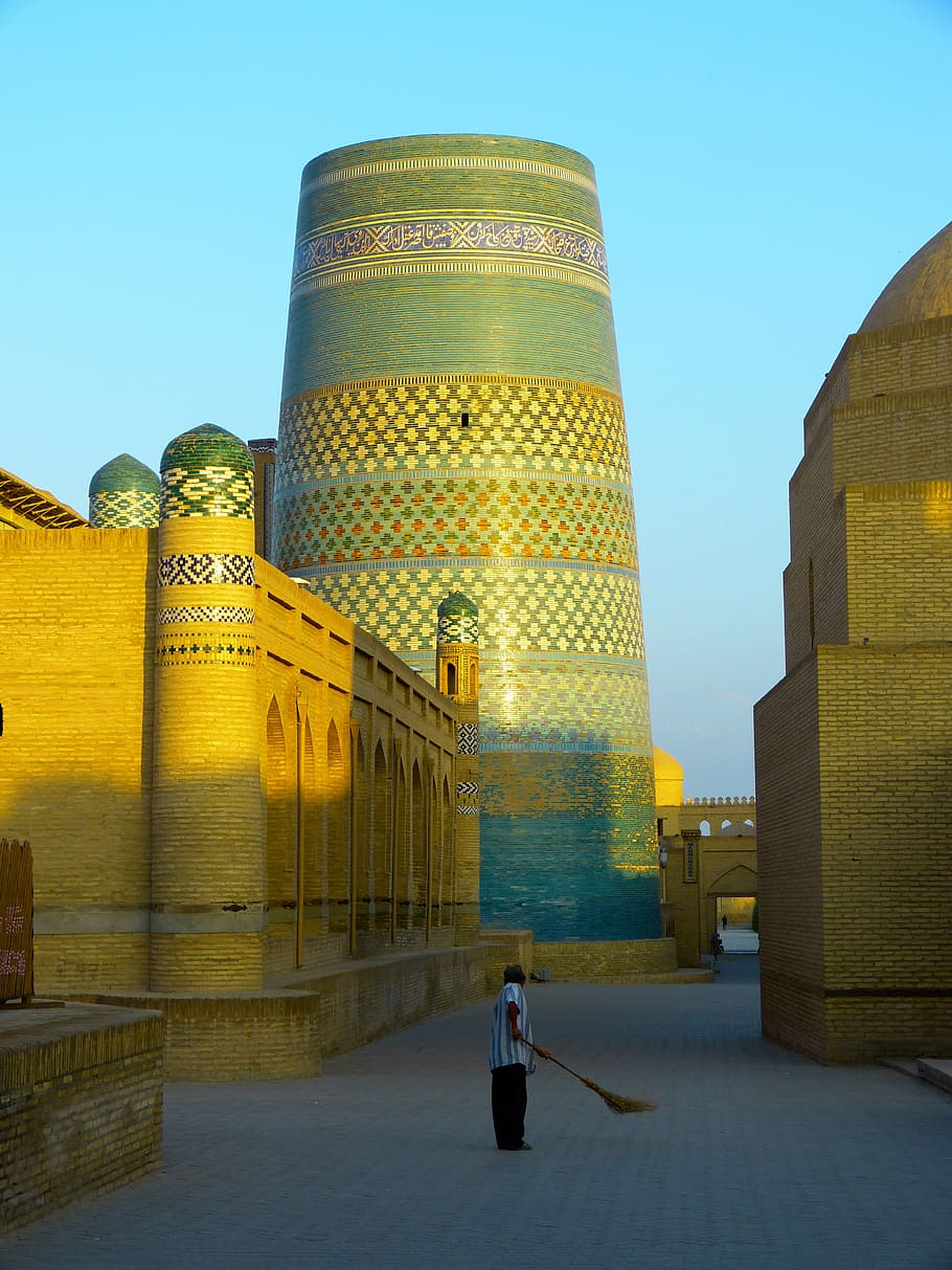 khiva, morning, kalta minor, short minaret, lighting, colorful, HD wallpaper