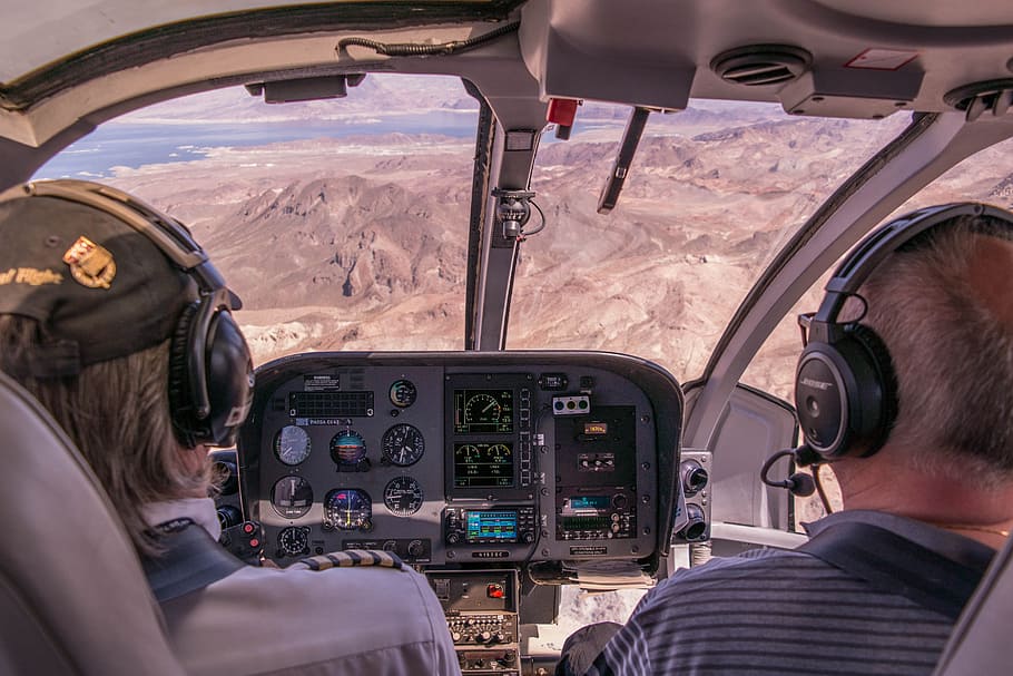 two person riding plane near mountains during daytime, two men riding aircraft HD wallpaper
