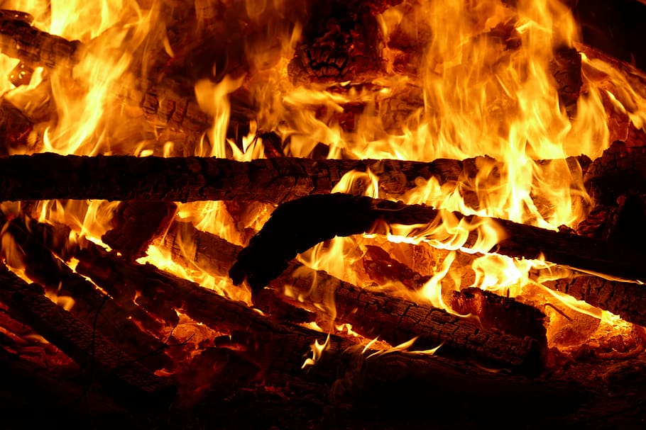 fire, flame, wood, burn, wood fire, brand, night, darkness HD wallpaper