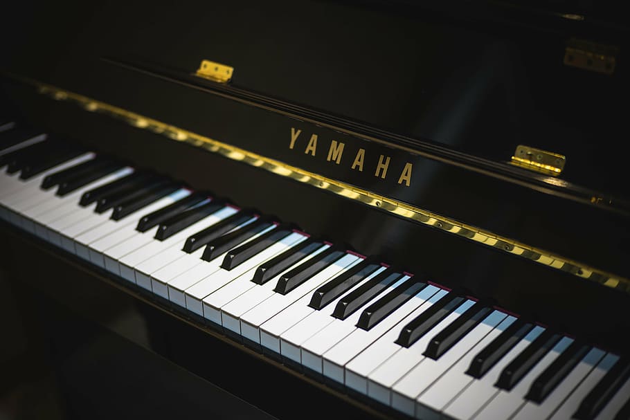 black Yamaha keyboard, piano, grand piano, music, grandpiano, HD wallpaper