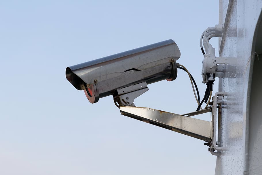 silver security camera, monitoring, big brother, control, surveillance camera