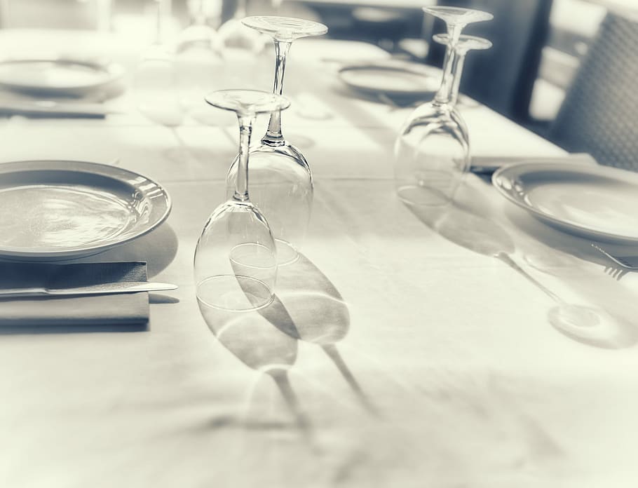 tilt photography of fine dining, closeup photo of table set-up dinnerware set