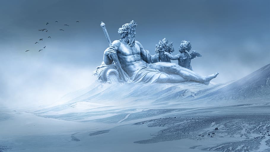 snow, statue, mountain, sky, cloud - sky, nature, water, cold temperature HD wallpaper