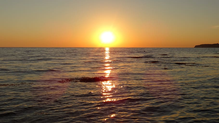 sea, sunset, reflection, sky, water, beauty in nature, tranquility HD wallpaper