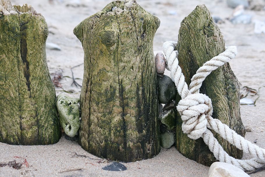 beach, sand, rope, poles, coast, relax, beach sand, seascape HD wallpaper