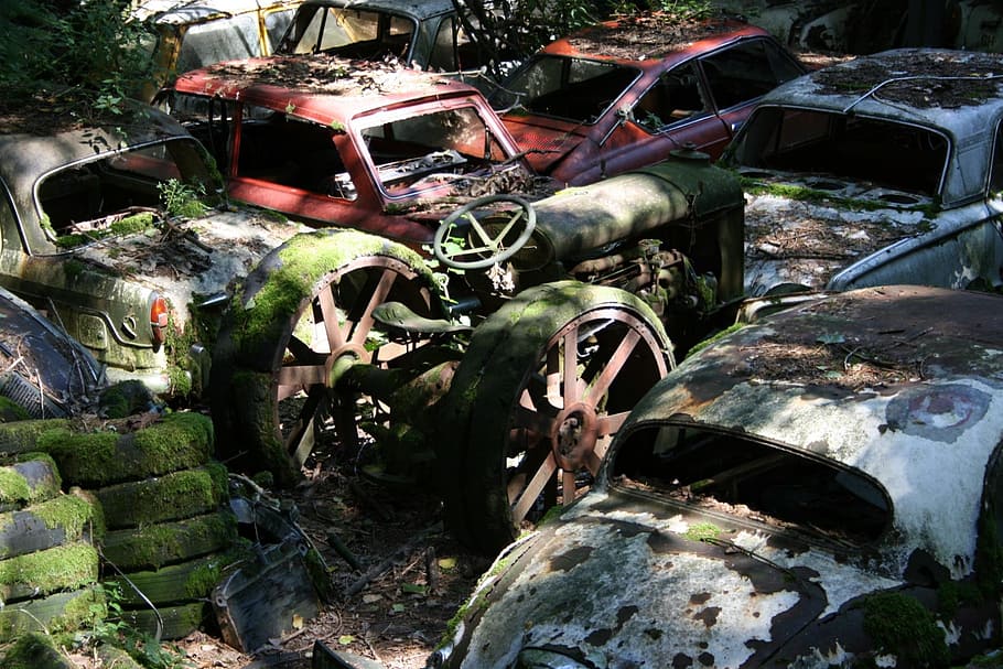 autos, car cemetery, old, rust, environment, pollution, oldtimer HD wallpaper