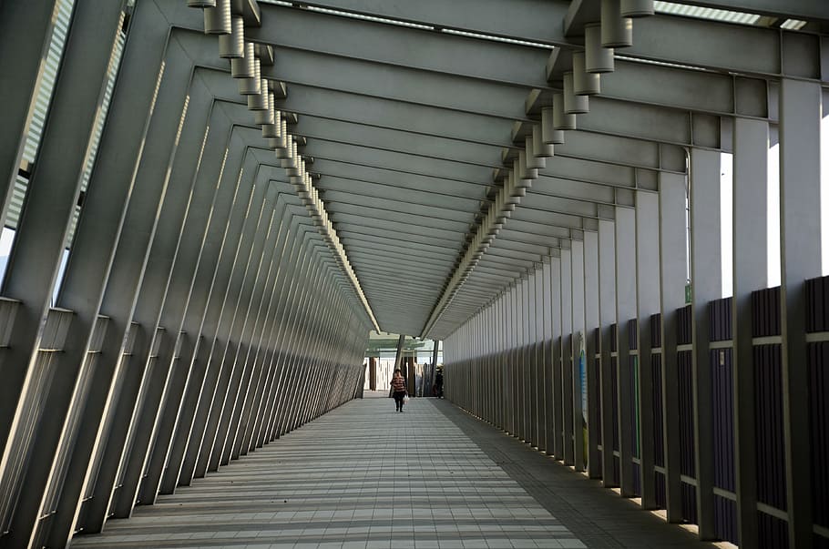 person walking in the hallway, corridor, passage, alone, pattern HD wallpaper