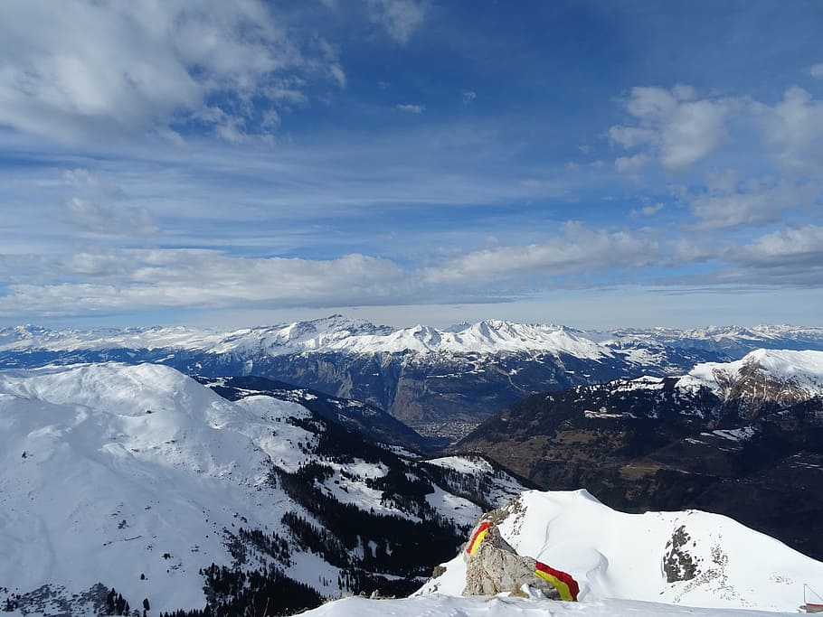 alpine, mountains, ski, ski area, snow, summit, glacier, height HD wallpaper