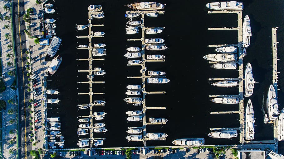 aerial view photography of boat dock, aerial view photography of ships near docks, HD wallpaper